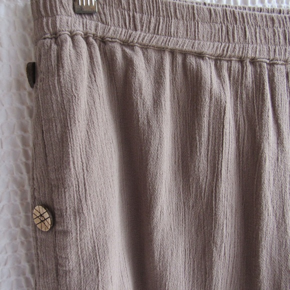 Brown Gauze Fully Lined Pants L 100 Cotton Elastic Buttons Pull on North Style - Picture 8 of 8